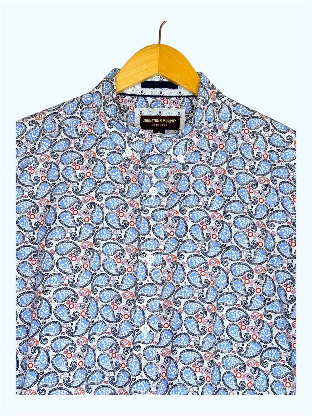 Men’s Johnston & Murphy Short Sleeve Skull Paisley Cotton Shirt Size M